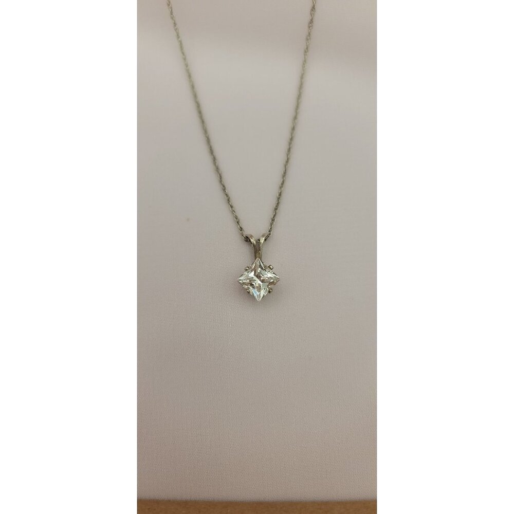 925 sterling silver 1ct Diamonique cubic zirconia princess cut cz 18.5 inch neck